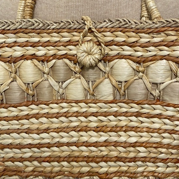 Large Corn Husk Structured Tote Shoulder Bag - Picture 2 of 14